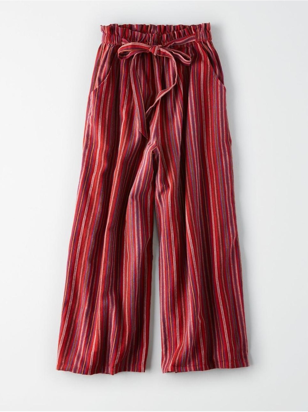 American Eagle Wide-Leg Capri Paperbag Pants - Red Stripe